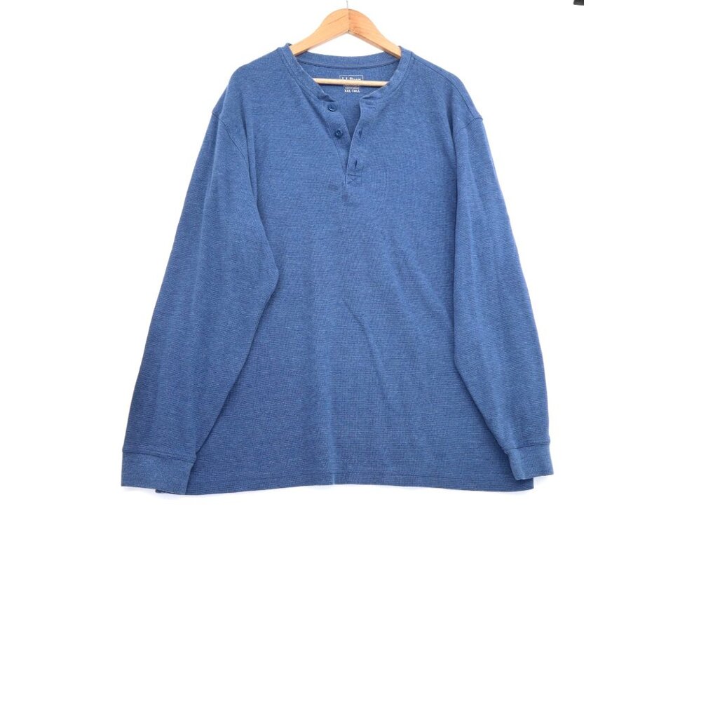 L.L. Bean Blue XXL Tall Henley Shirt Long Sleeve 100% Cotton Traditional Fit